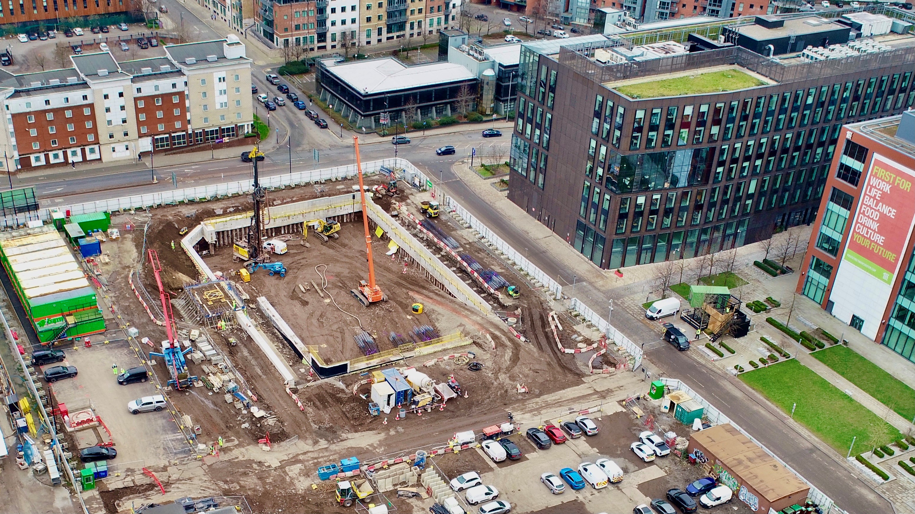 Piling for First Street Project in Manchester by Bauer Technologies